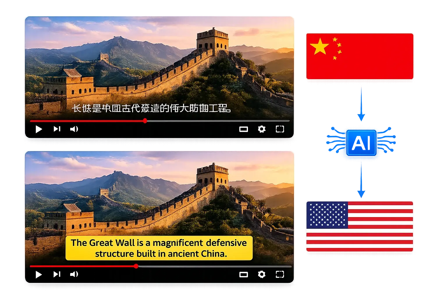 Export as SRT, VTT, or MP4